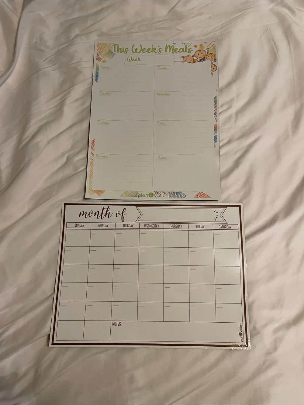 Weekly Meal & Monthly Calendar Magnetic Pad Set - White